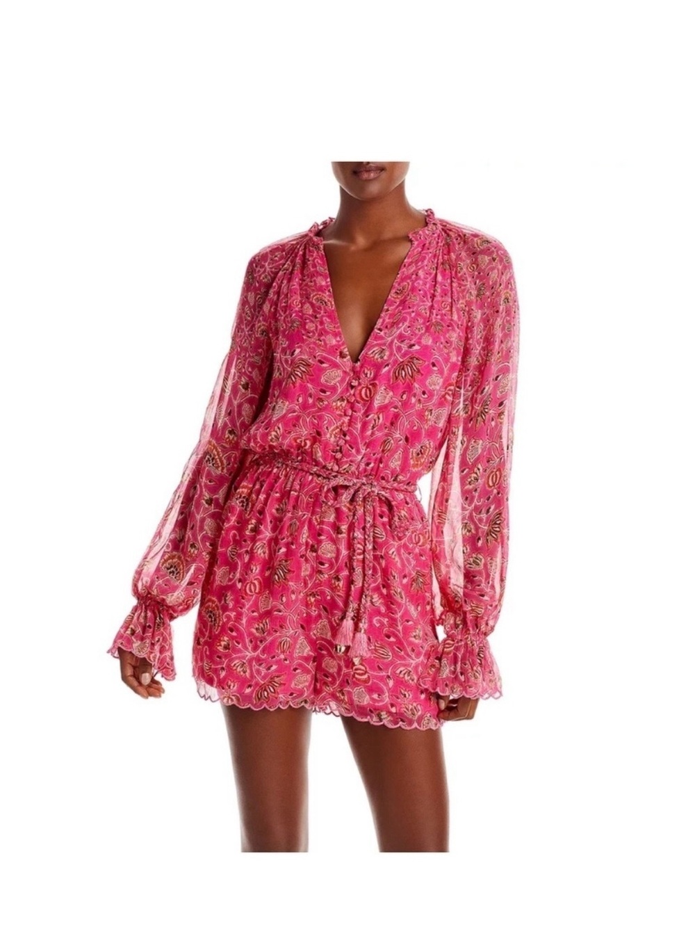 HEMANT & NANDITA Pink Floral Printed Long-Sleeve Romper